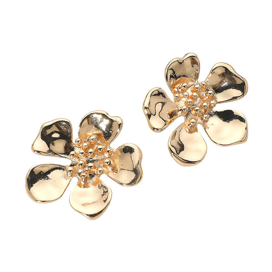Metal Five Petal Flower Earrings
