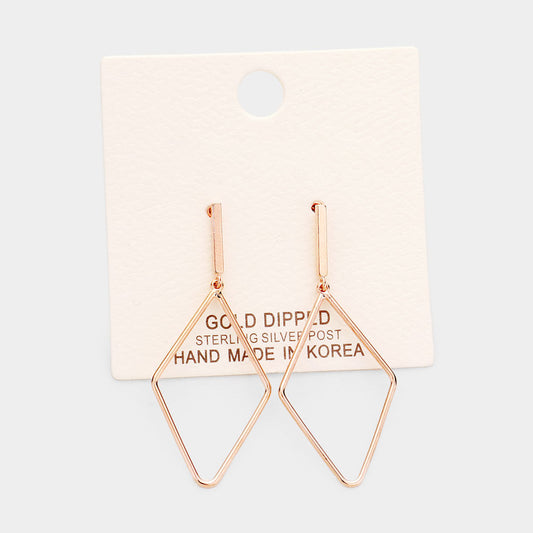 Gold Dipped Metal Bar Rhombus Earrings