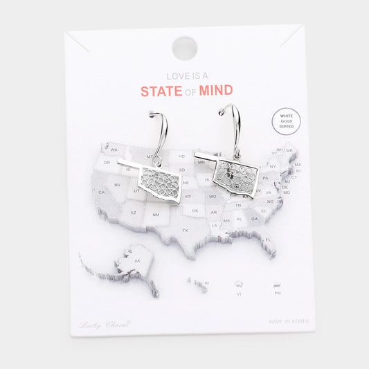 White Gold Dipped Oklahoma State Earrings