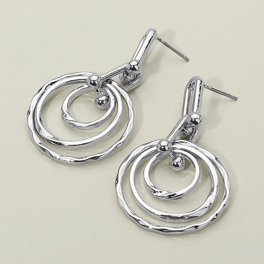 Women's Hammered Metal Layered Spiral Hoop Drop Dangle Earrings