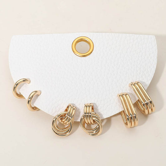 3Pairs - Textured Metal Mini Hoop Earrings