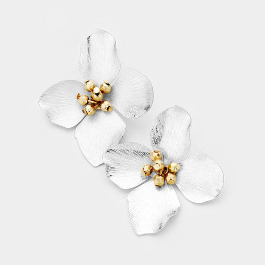 Metal Beaded Flower Earrings