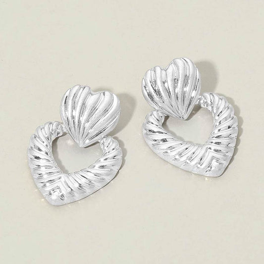 Textured Metal Double Heart Earrings