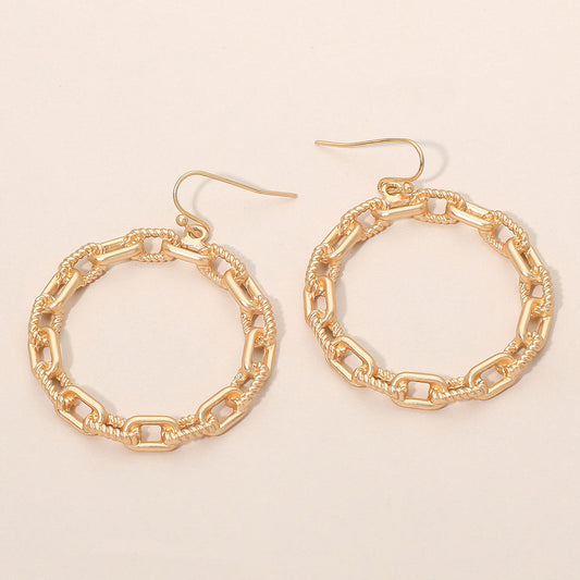 Textured Metal Chain Hoop Drop Dangle Earrings