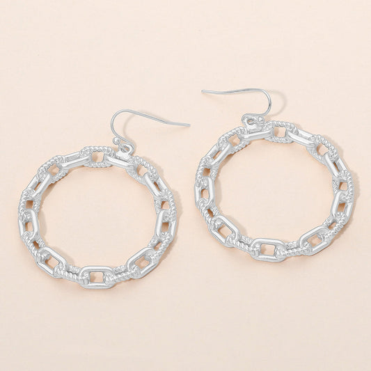 Textured Metal Chain Hoop Drop Dangle Earrings