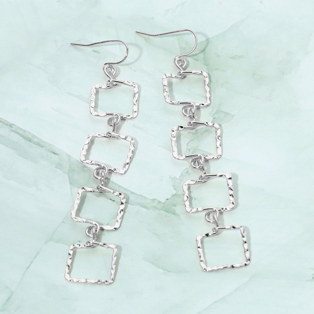 Textured Metal Geometric Open Square Link Drop Earrings