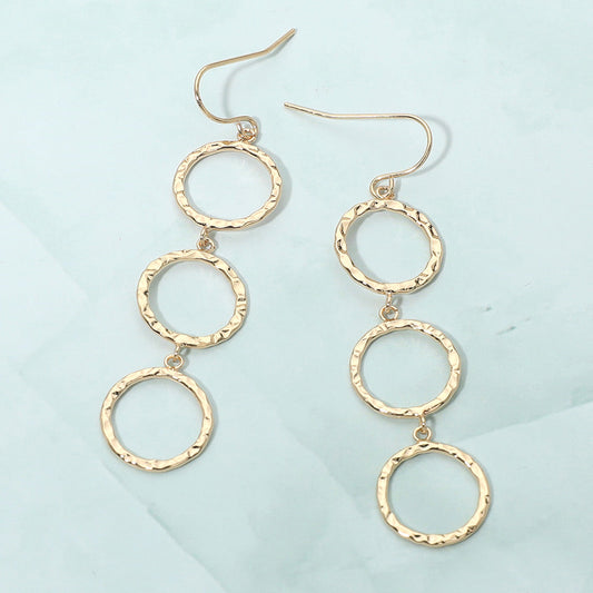 Textured Metal Open Circle Link Drop Earrings