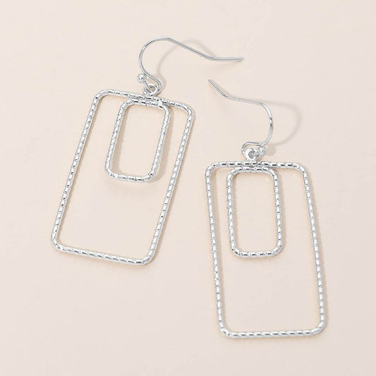 Geometric Rectangle Double Frame Drop Earrings