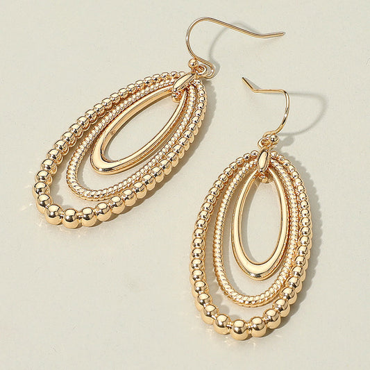 Textured Bead Layered Oval Dangle Earrings