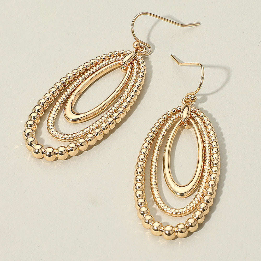 Textured Bead Layered Oval Dangle Earrings