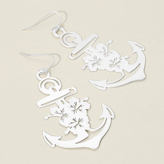 Brass Metal Cutout Anchor Dangle Earrings