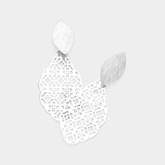 Filigree Brass Metal Petal Dangle Earrings