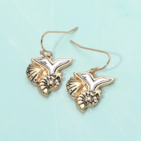 Metal Whale Tail Starfish Conch Shell Dangle Earrings