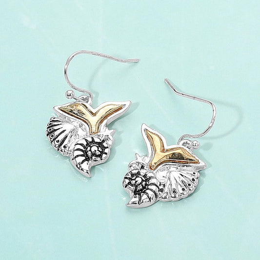 Metal Whale Tail Starfish Conch Shell Dangle Earrings