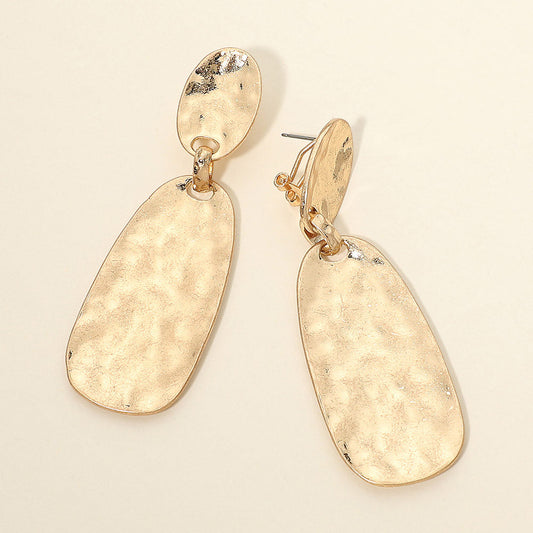 Hammered Worn Metal Plate Drop Statement Earrings