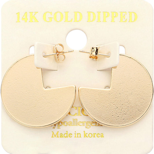 14K Gold Dipped Abstract Metal Round Earrings