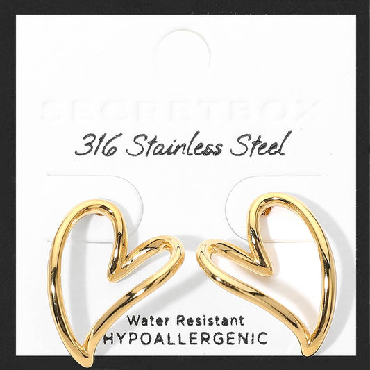 SECRET BOX_Stainless Steel Open Heart Stud Earrings