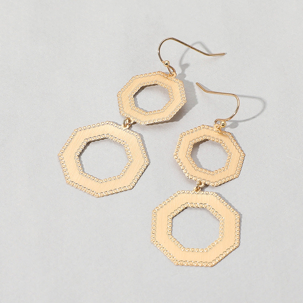 Metal Double Octagon Link Drop Dangle Earrings