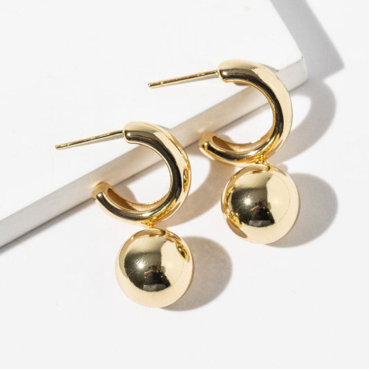 Gold Dipped Ball Drop Dangle Mini Hoop Earrings