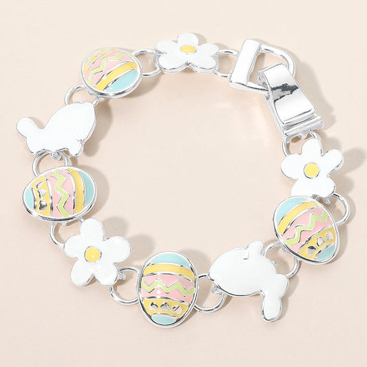 Enamel Easter Bunny Egg Flower Link Magnetic Bracelet