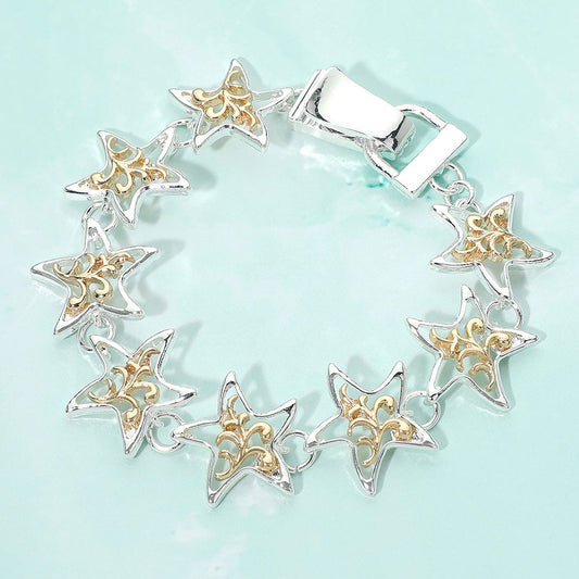 Two Tone Metal Starfish Charm Link Magnetic Bracelet