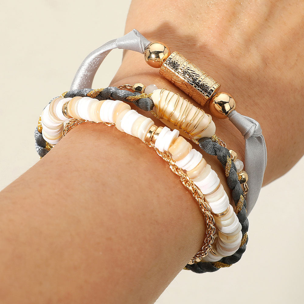 Puka Shell Heishi Beaded Multi Strand Magnetic Bracelet