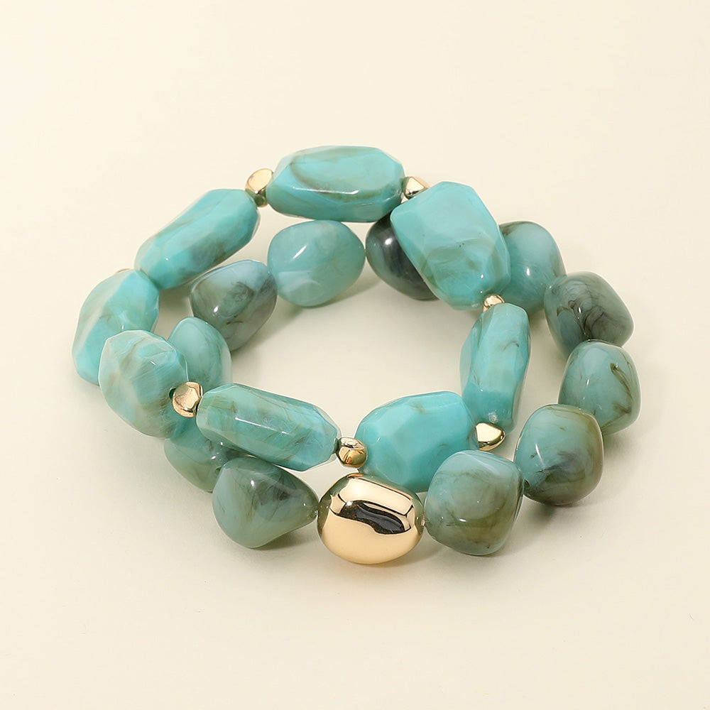 2PCS - Marbled Resin Pebble Beaded Stretch Multi Layered Bracelets