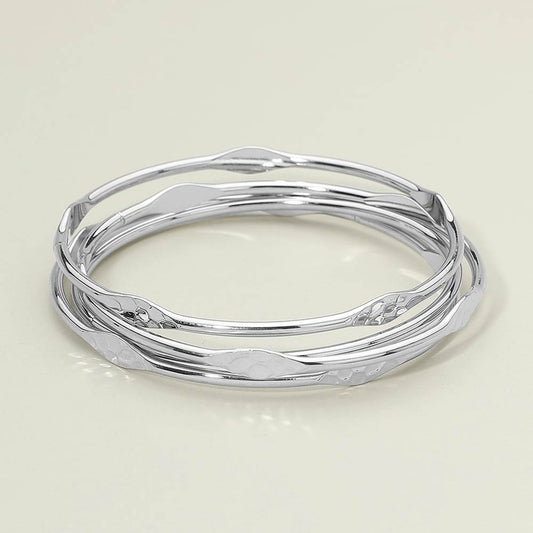 4PCS - Textured Metal Pointed Multi Layered Bangle Bracelets