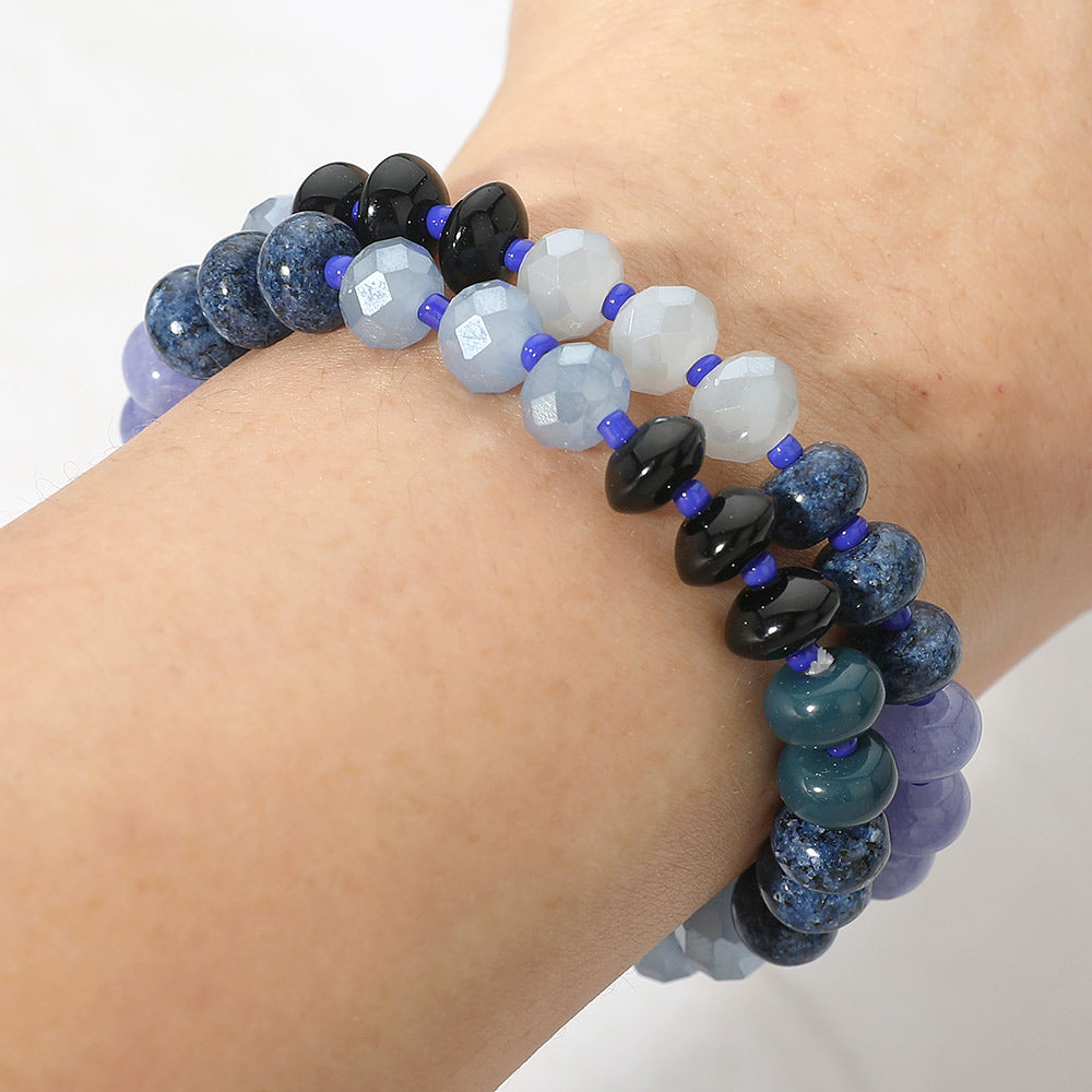 2PCS - Faceted Pebble Beaded Stretch Multi Layered Bracelets