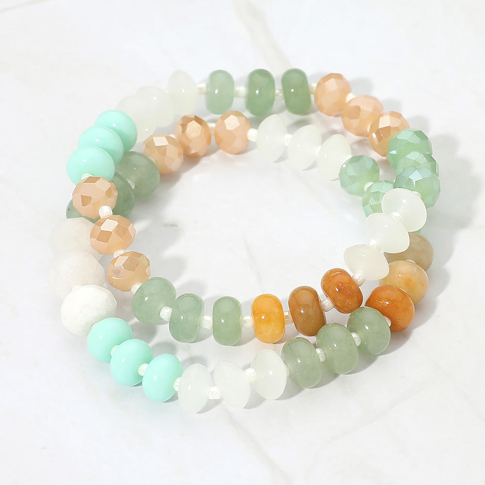 2PCS - Faceted Pebble Beaded Stretch Multi Layered Bracelets