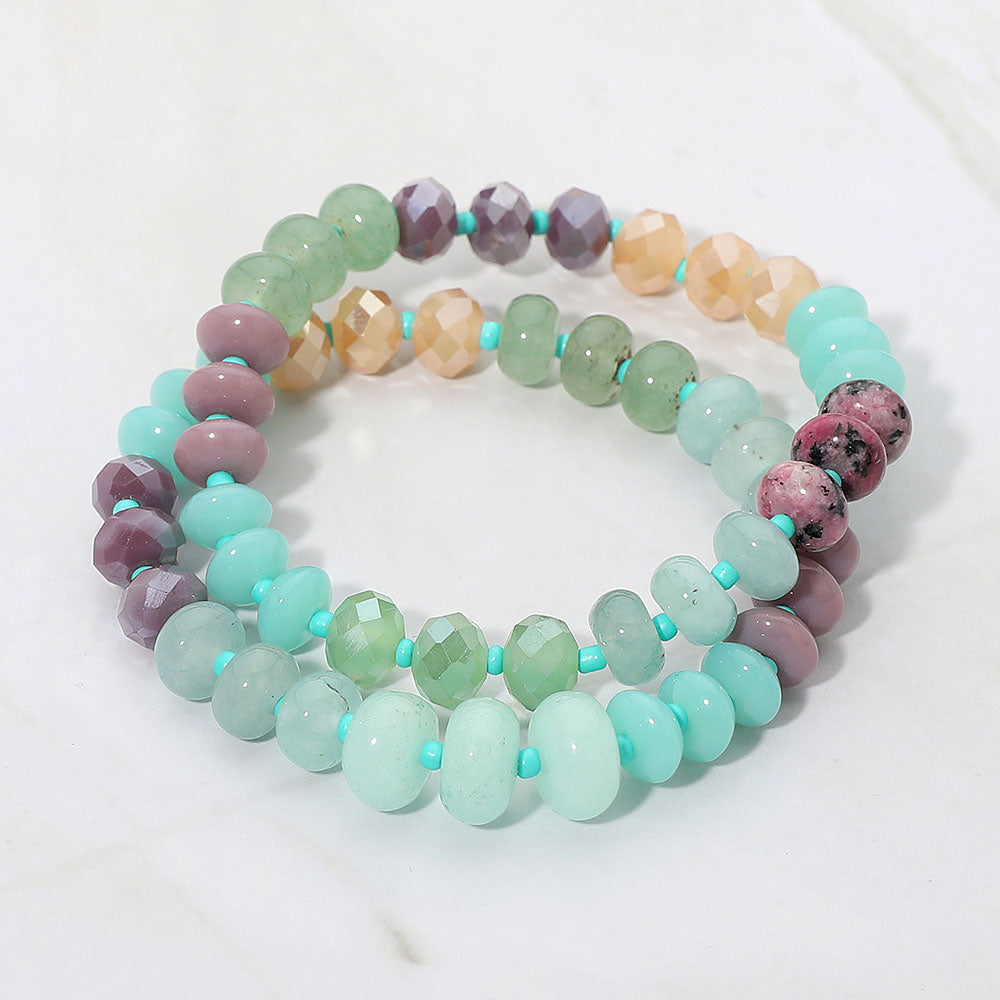 2PCS - Faceted Pebble Beaded Stretch Multi Layered Bracelets