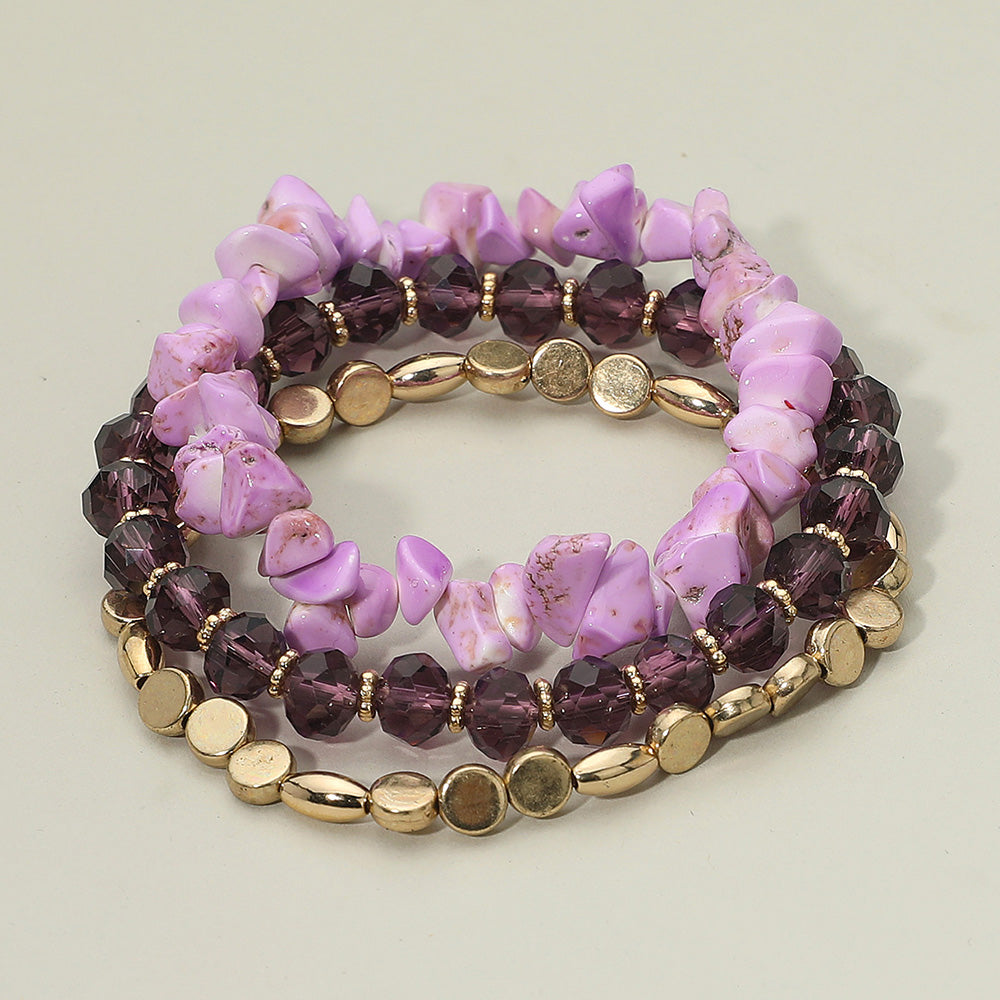 3PCS - Natural Stone Faceted Beaded Stretch Bracelets
