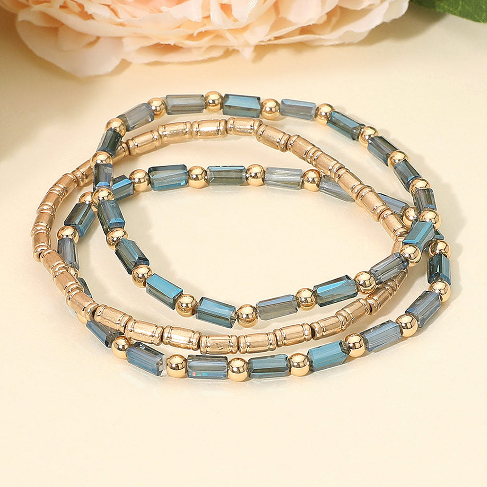 3PCS - Faceted Tube Beaded Stretch Multi Layered Bracelets