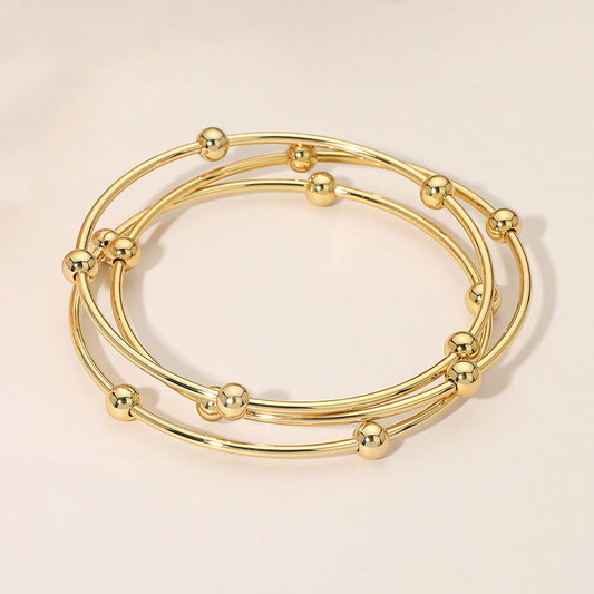 3PCS Stainless Steel Stackable Beaded Multi Layered Bangle Bracelets