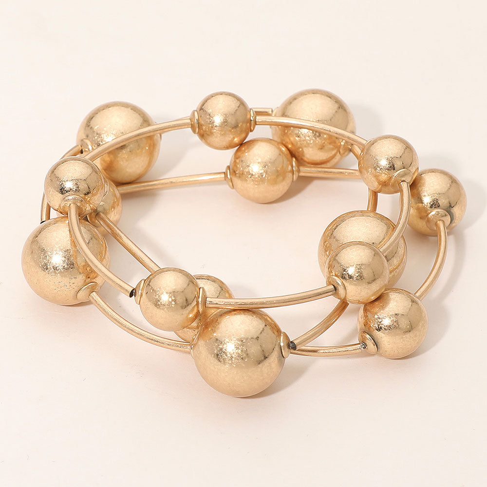 3PCS - Metal Ball Station Stretch Bracelets