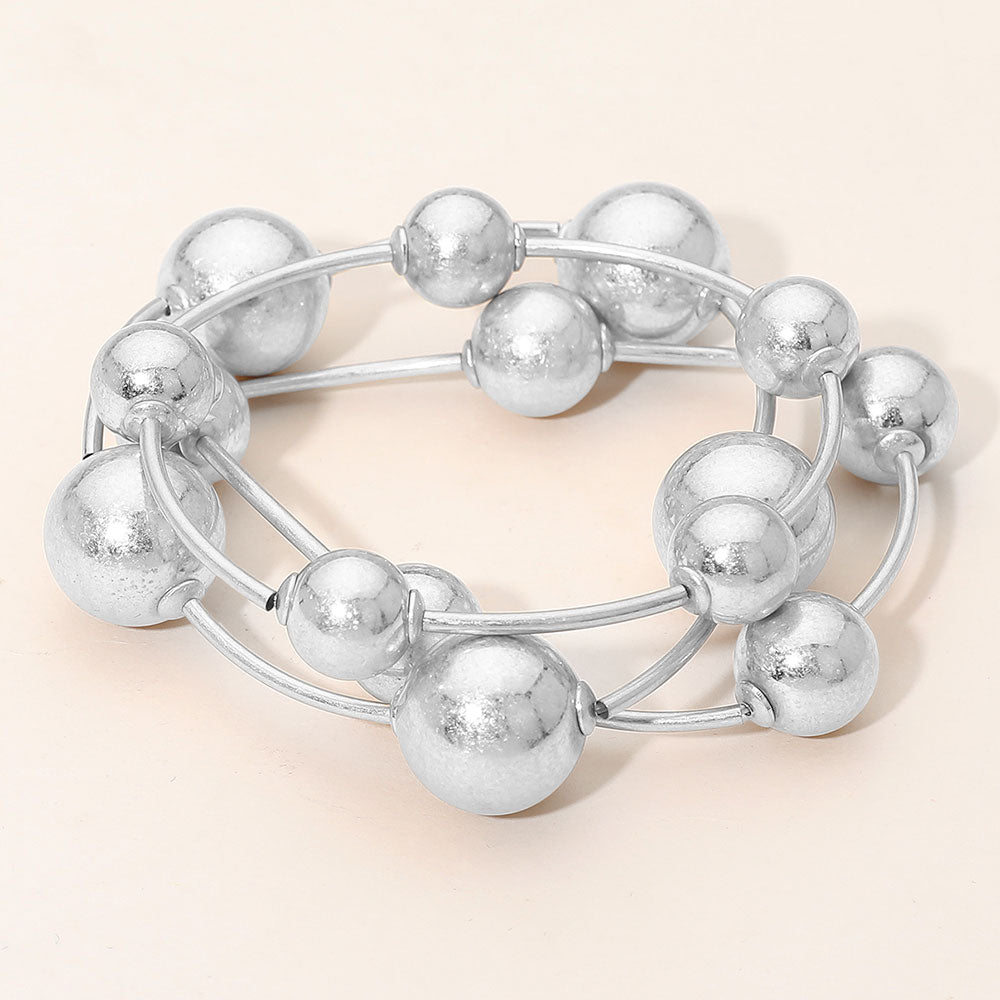 3PCS - Metal Ball Station Stretch Bracelets