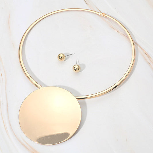 Bold Sleek Modern Round Plate Necklace