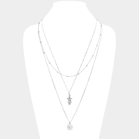 Evil Eye Body Pendant Metal Layered Necklace