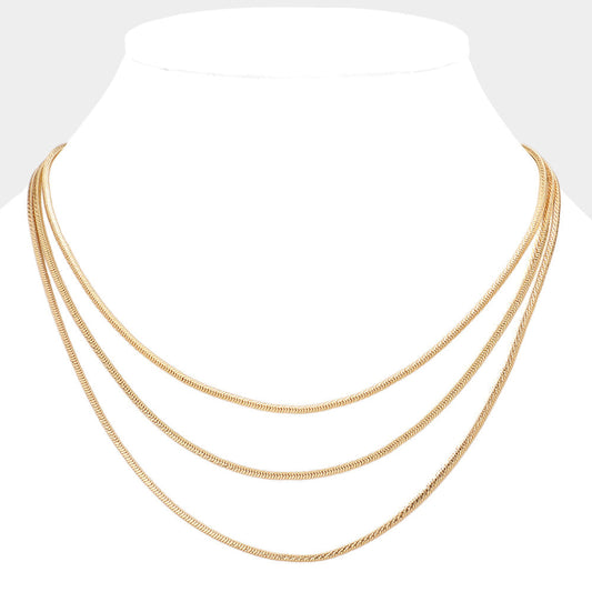Brass Metal Triple Layered Chain Necklace