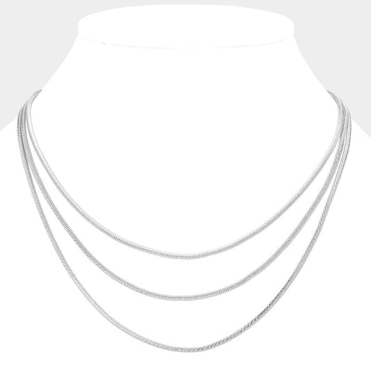 Brass Metal Triple Layered Chain Necklace