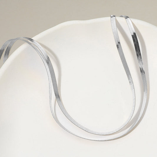 Silver Dipped Double Layered Sleek Flat Snake Chain Necklace