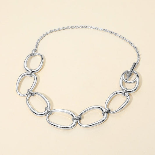 Stainless Steel Bold Oval Link Toggle Necklace
