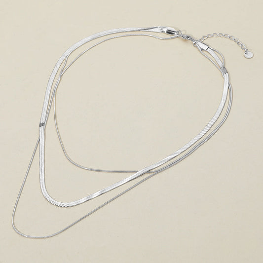 SECRET BOX_Stainless Steel Triple Layered Snake Chain Necklace