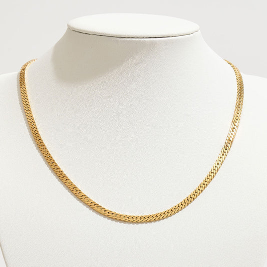 Gold Dipped Flat Herringbone Chain Necklace