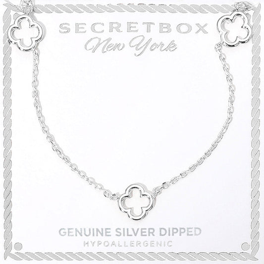 SECRET BOX_Genuine Silver Dipped Open Quatrefoil Station Necklace