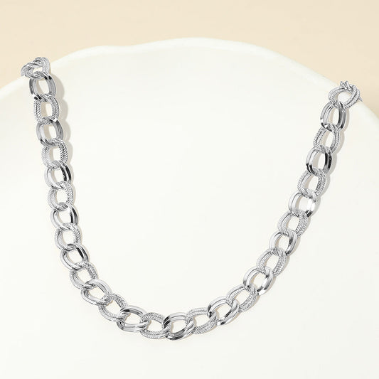 Stainless Steel Textured Link Chain Necklace