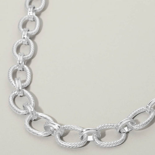 Textured Metal Oval Link Chain Necklace