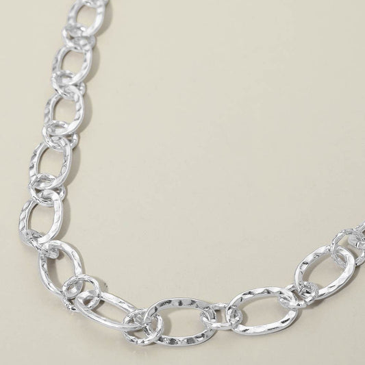 Hammered Metal Oval Link Necklace