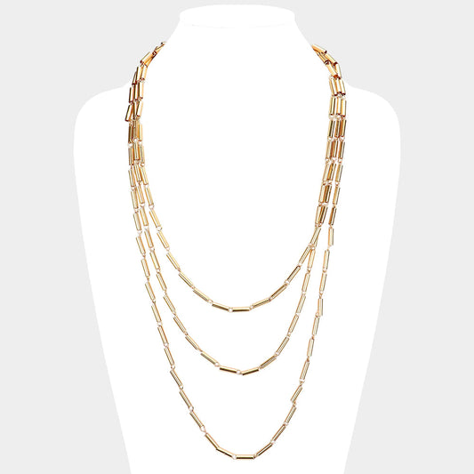 Metal Cylinder Triple Layered Bib Necklace