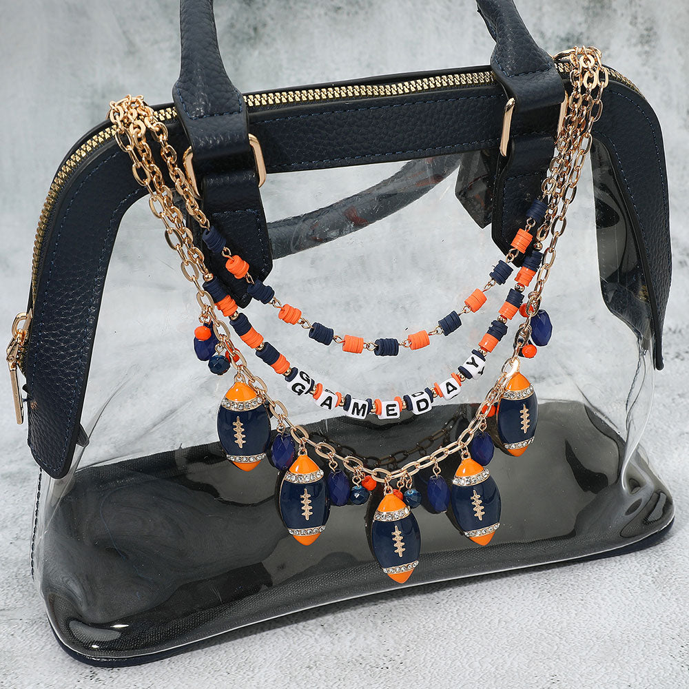Football Charm Embellished GAME DAY Heishi Beaded Layered Bag Charm
